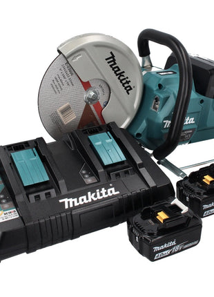 Makita DCE 090 PM2X1 tronçonneuse à batterie 36 V (2x 18 V) 230 mm sans balais + 2x batterie 4,0 Ah + double chargeur