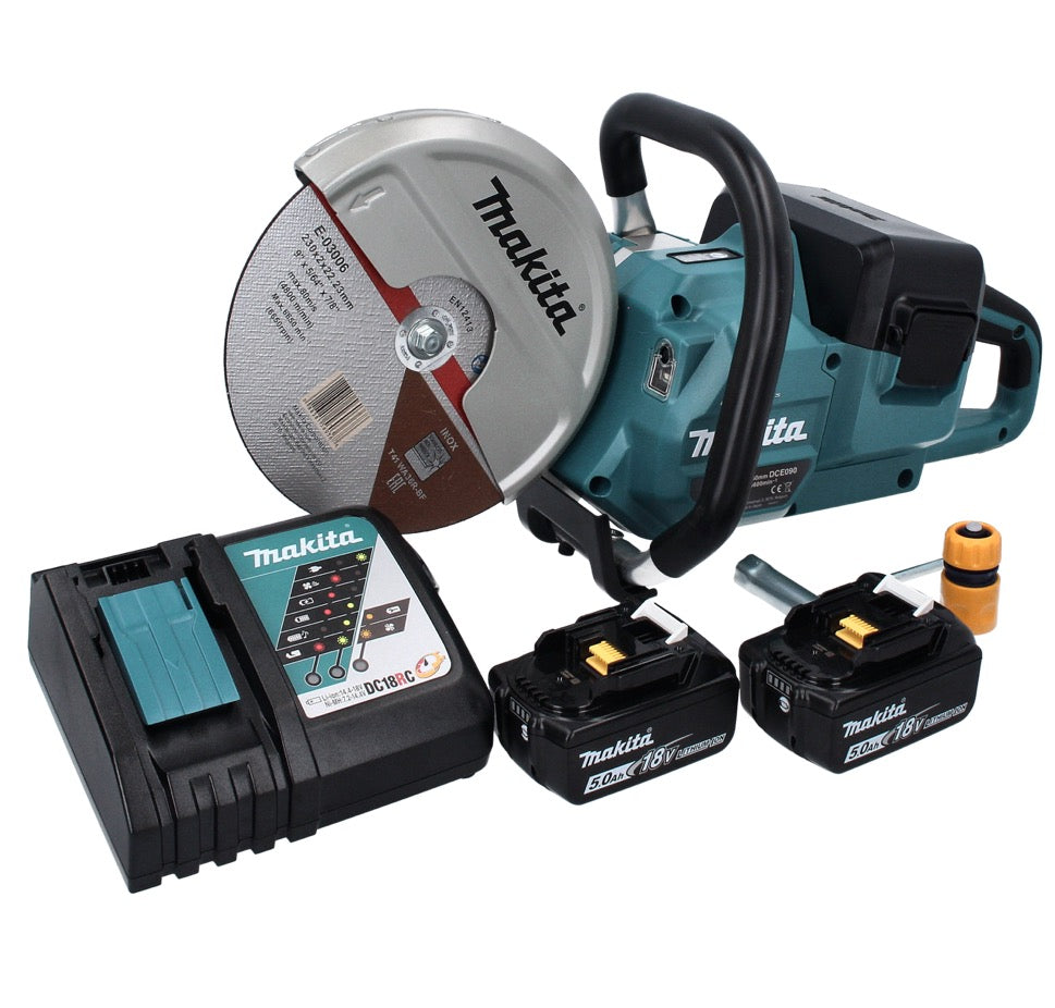 Makita DCE 090 RT2X1 tronçonneuse à batterie 36 V (2x 18 V) 230 mm sans balais + 2x batterie 5,0 Ah + chargeur