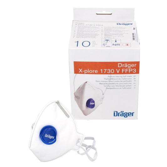 Dräger X-plore 1730 V FFP3 NR D demi-masque 10 pièces (3951088) FFP3 filtre à particules taille universelle avec masque respiratoire à valve CoolMAX