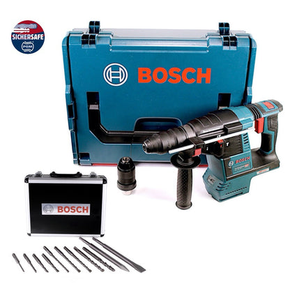 Marteau perforateur sans fil Bosch GBH 18V-26 F 18 V 2,6 J SDS plus brushless + jeu de perceuses et burins 11 pièces certifiés PGM + coffret - sans batterie, sans chargeur.