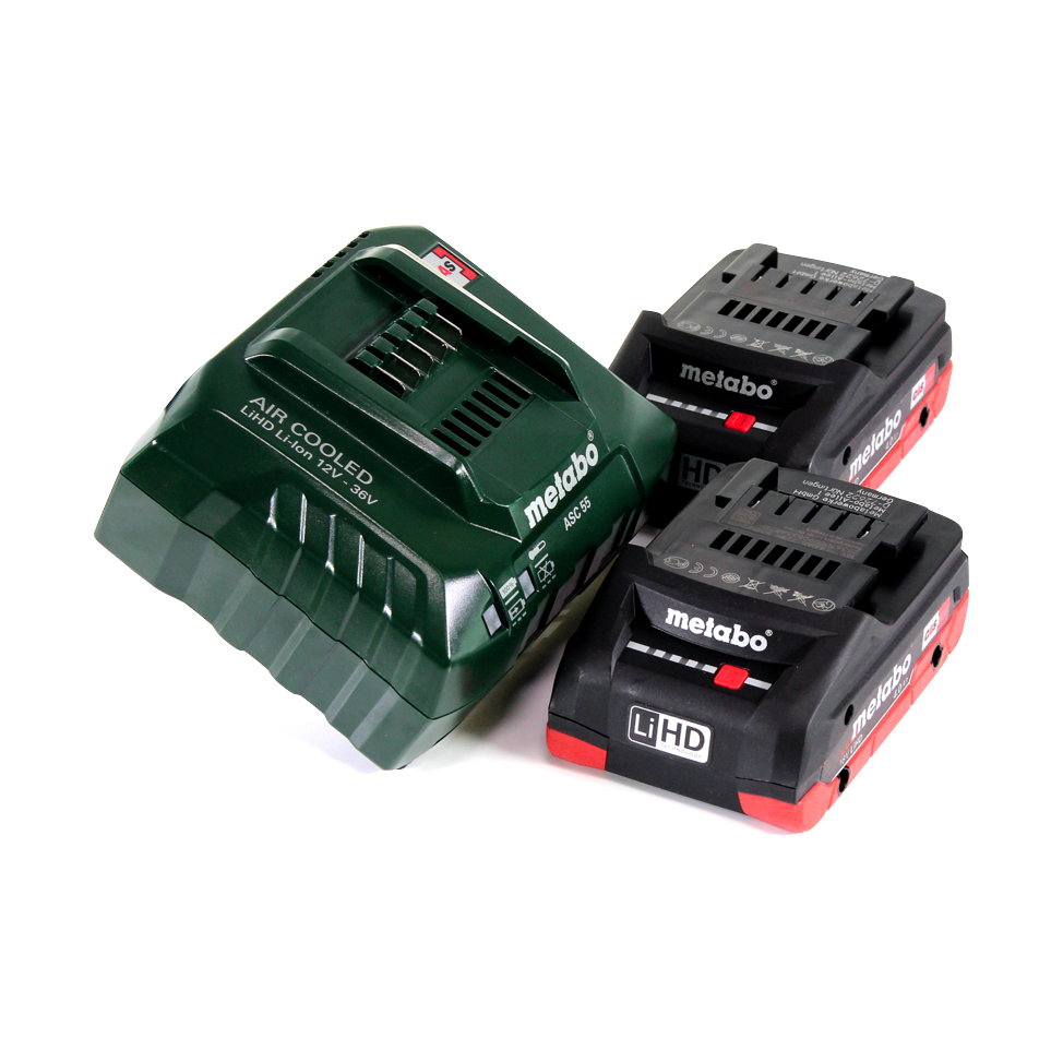 Marteau combiné à batterie Metabo KHA 18 LTX 18 V 2,2 J SDS Plus + 2 batteries 4,0 Ah + chargeur + jeu de perceuses et burins 11 pièces certifiés PGM + métaBOX.