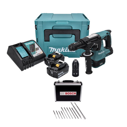 Makita DHR 243 RFJ marteau perforateur sans fil 18 V 2,0 J SDS plus sans balais + 2 batteries 3,0 Ah + chargeur + jeu de 11 burins + Makpac