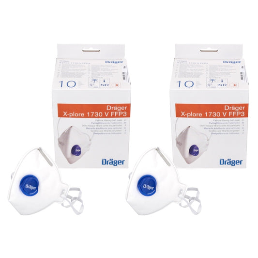 Demi-masque Dräger X-plore 1730 V FFP3 NR D 20 pièces (2x 3951088) FFP3 filtrant les particules taille universelle avec masque respiratoire à valve CoolMAX