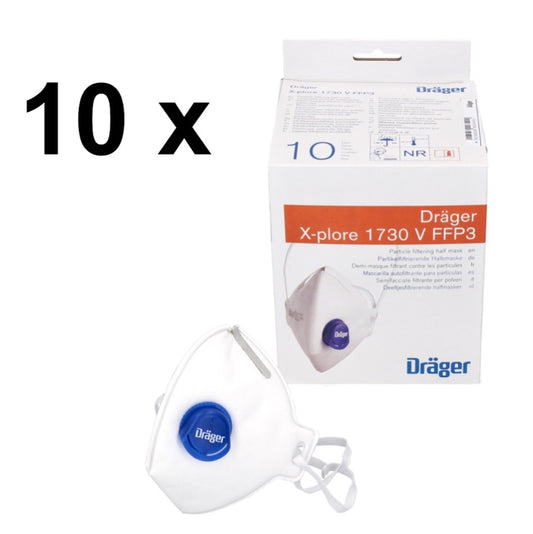 Demi-masque Dräger X-plore 1730 V FFP3 NR D 100 pièces (10x 3951088) Masque respiratoire FFP3 filtrant les particules taille universelle avec valve CoolMAX