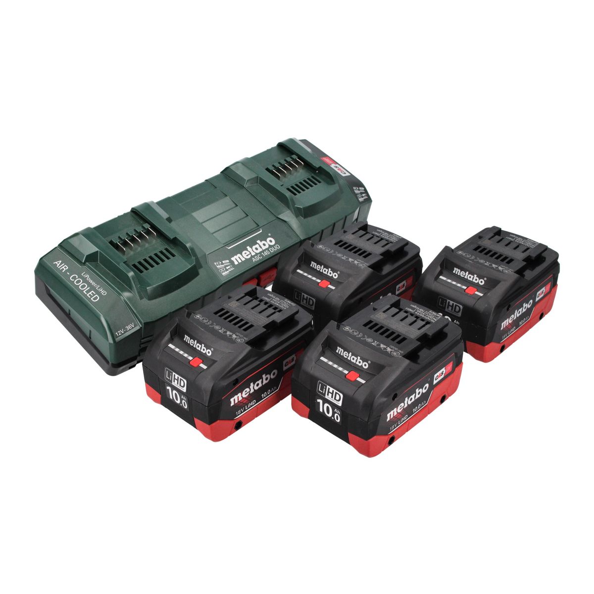 Metabo Basis Set 4x LiHD Akkupack 18 V 10,0 Ah Li-Ion Akku CAS System ( 685143000 ) + ASC 145 DUO Doppel Ladegerät + metaBOX - Toolbrothers