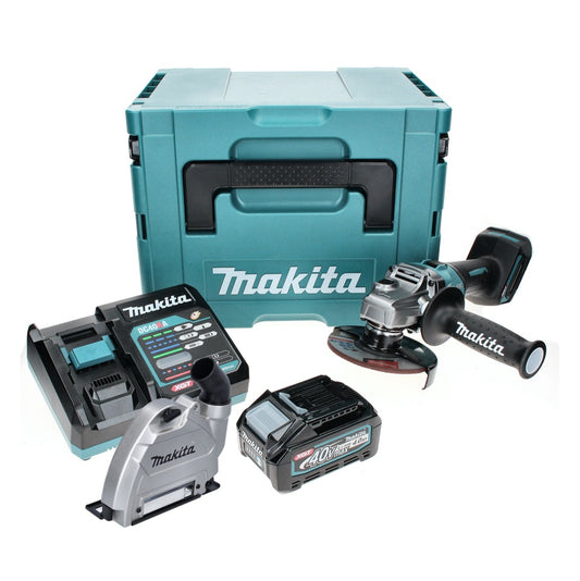 Meuleuse d'angle sur batterie Makita GA 008 GM101 40 V max. 125 mm sans balais XGT + 1x batterie 4,0 Ah + chargeur + hotte d'aspiration + Makpac