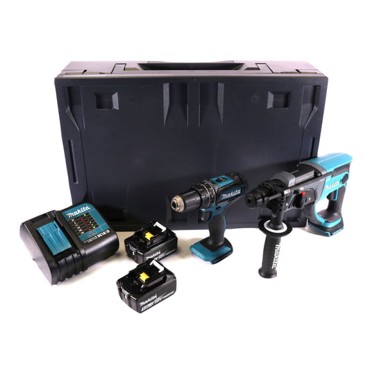 Makita DHP 482 STMX Akku Schlagbohrschrauber 18 V 62 Nm + DHR 202 Akku Kombihammer 18 V 2,0 J SDS Plus + 2x Akku 5,0 Ah + Ladegerät + Makbox Maxi