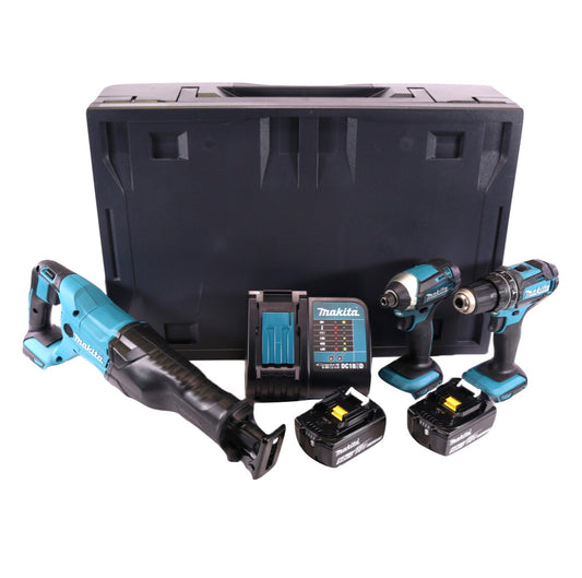 Makita DHP 482 STMX Akku Schlagbohrschrauber 18 V 62 Nm + DTD 152 Akku Schlagschrauber 18 V 165 Nm 1/4" + DJR 186 Akku Säbelsäge 18 V + 2x Akku 5,0 Ah + Ladegerät + Makbox Maxi