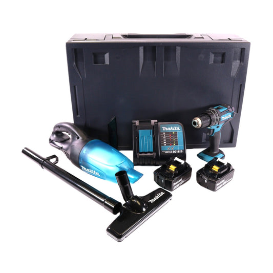 Makita DHP 482 STMX perceuse à percussion sans fil 18 V 62 Nm + aspirateur sans fil DCL 180 18 V noir + 2x batteries 5,0 Ah + chargeur + Makbox Maxi