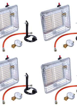 Rothenberger Industrial Set 4x radiateurs à gaz Eco Piezo (4x 35985) 2,7 kW - 4,2 kW pour bouteilles de gaz propane 5 kg et 11 kg