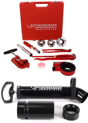 Rothenberger Industrial Sanikit Juego sanitario caja de herramientas de 10 piezas (070673E) + RoPump Power bomba manual de presión de succión limpiapipas + adaptador de goma (1500002695)