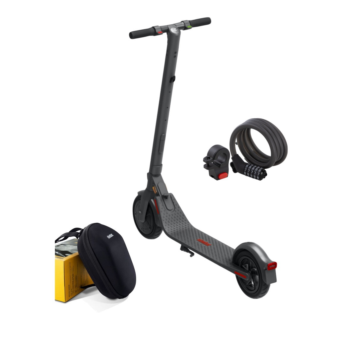 Ninebot by Segway Kick Scooter E22D E-Scooter Elektro Roller 300 W 20 km/h + KickScooter Zahlenschloss + KickScooter Lenkertasche