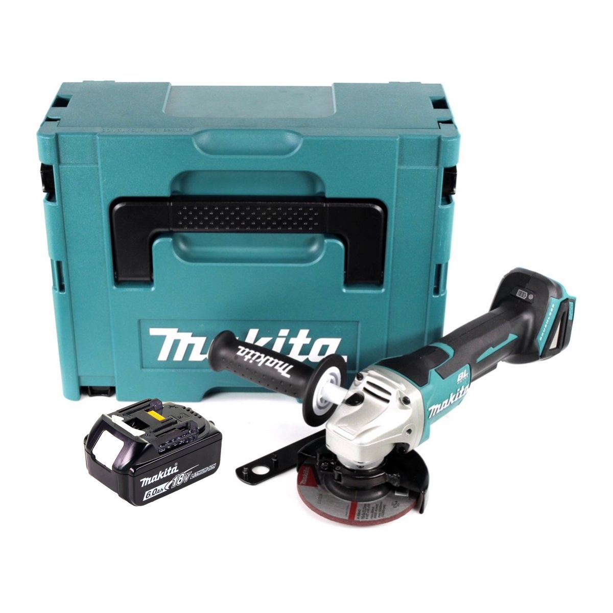 Makita DGA 458 G1J Meuleuse d'angle sur batterie 18 V 115 mm sans balais + 1x batterie 6,0 Ah + Makpac - sans chargeur