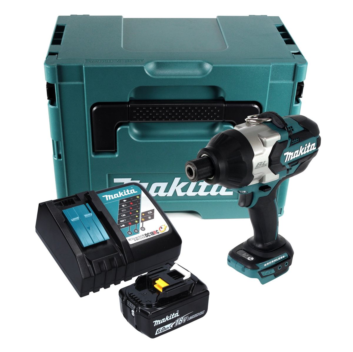 Makita DTW 800 RG1J clé à chocs sans fil 18 V 7/16" 800 Nm sans balais + 1x batterie 6,0 Ah + chargeur + Makpac