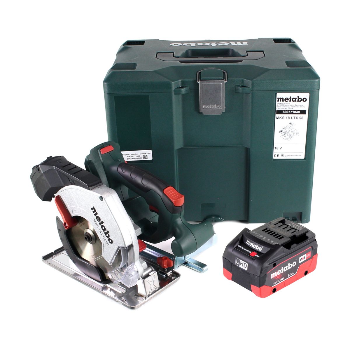 Metabo MKS 18 LTX 58 Akku Metall Handkreissäge 18 V 165 mm + 1x Akku 5,5 Ah + MetaLoc - ohne Ladegerät