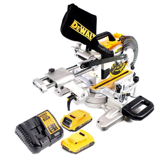 Scie à tronçonner et à onglets sur batterie DeWalt DCS 365 D2 18 V 184 mm + 2x batteries 2,0 Ah + chargeur