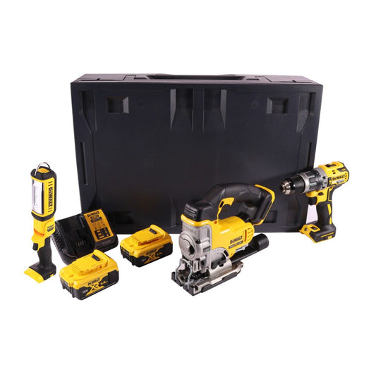 Dewalt DCD 796 P2MD Akku Schlagbohrschrauber 18 V 70 Nm Brushless + DCS 331 Akku Stichsäge 18 V + DCL 050 Akku Lampe 18 V + 2x Akku 5,0 Ah + Ladegerät + Maxi D-Box