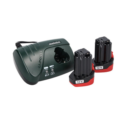 Metabo PowerMaxx BS Basic Set perceuse/visseuse sans fil 10,8 V 34 Nm (600080880) + 2x batterie 2,0 Ah + chargeur + jeu de 64 forets + 1x masque FFP2 + étui