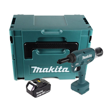 Makita DRV 250 T1J outil de pose de rivets aveugles sur batterie 18 V 20 kN sans balais + 1x batterie 5,0 Ah + Makpac - sans chargeur