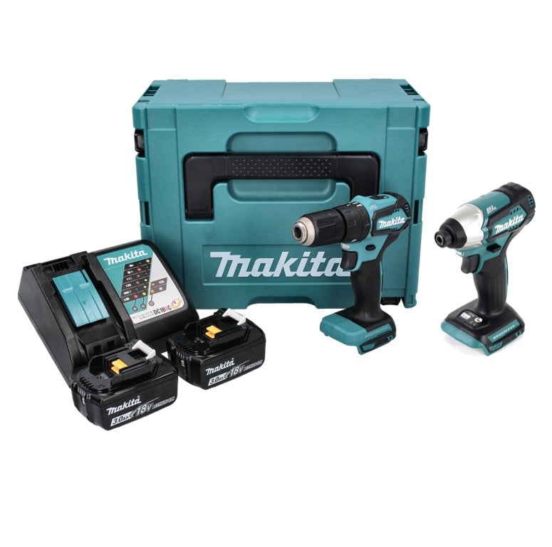 Makita DLX 2221 JX2 Akku Kombo Kit 18 V mit DHP 483 40 Nm + DTD 155 140 Nm Brushless + 2x Akku 3,0 Ah + Ladegerät + Makpac