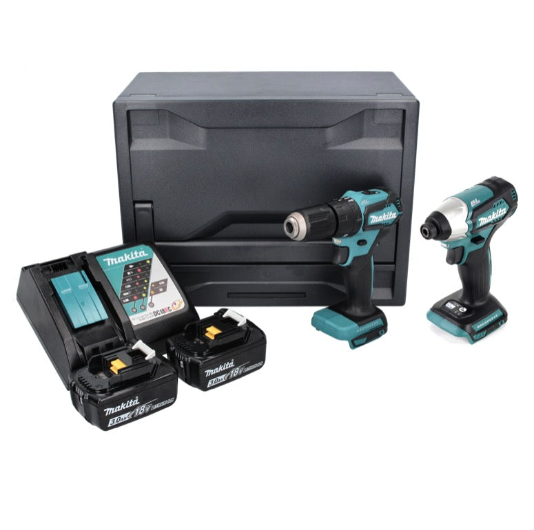 Makita DLX 2221 XX2 Akku Kombo Kit 18 V mit DHP 483 40 Nm + DTD 155 140 Nm Brushless + 2x Akku 3,0 Ah + Ladegerät + Makbox