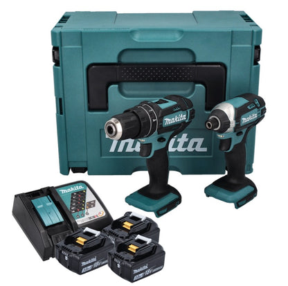 Kit combiné batterie Makita DLX 2131 JX1 18 V avec DHP 482 62 Nm + DTD 152 165 Nm + 3x batterie 3,0 Ah + chargeur + Makpac