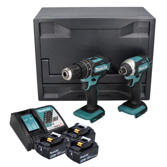 Makita DLX 2131 XX1 kit combiné batterie 18 V avec DHP 482 62 Nm + DTD 152 165 Nm + 3x batteries 3,0 Ah + chargeur + MakBox