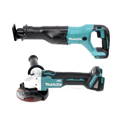 Makita DHP 482 STMX Akku Schlagbohrschrauber 18 V 62 Nm + DGA 504 Winkelschleifer 125 mm + DJR 186 Säbelsäge + DHS 680 Handkreissäge 165 mm + 2x Akku 5,0 Ah + Ladegerät + 3x Makbox + Rollbrett