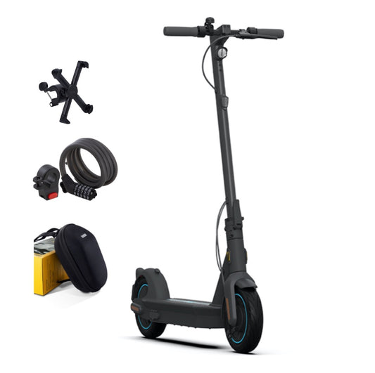 Ninebot Kick Scooter MAX G30D by Segway E-Scooter Elektro Roller 350 Watt + Zahlenschloss + Front Bag Lenker Tasche + Handyhalterung