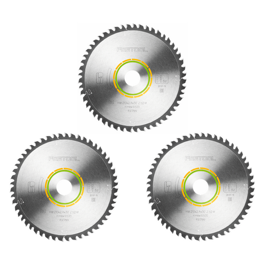 Festool Feinzahn Kreissägeblatt Set 3x 210 x 30 x 2,4 mm W52 210 mm ( 3x 493199 ) 52 Zähne - Toolbrothers