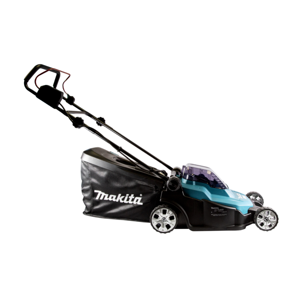 Makita DLM 432 RF2 tondeuse à gazon sans balais 36 V (2x 18 V) 43 cm + 2x batterie 3,0 Ah + chargeur + 1x lame faucille