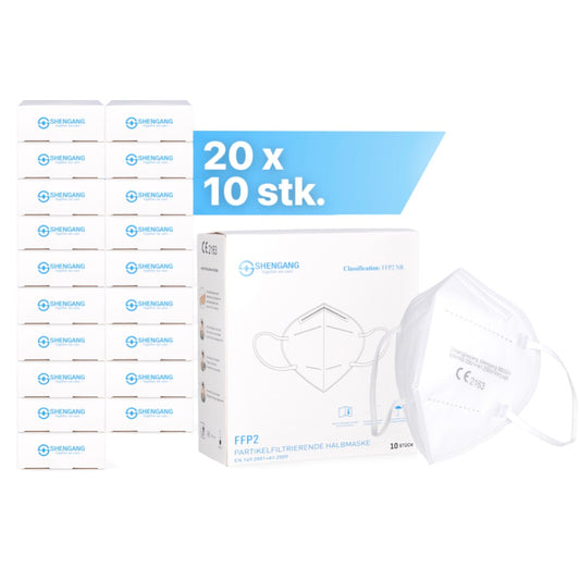 Shengang 200x FFP2 Maske CE zertifiziert Apotheken konform Mund Atem Nasen Schutz 5-Lagig ISO9001:2015 / EN149 2001 A1:2009