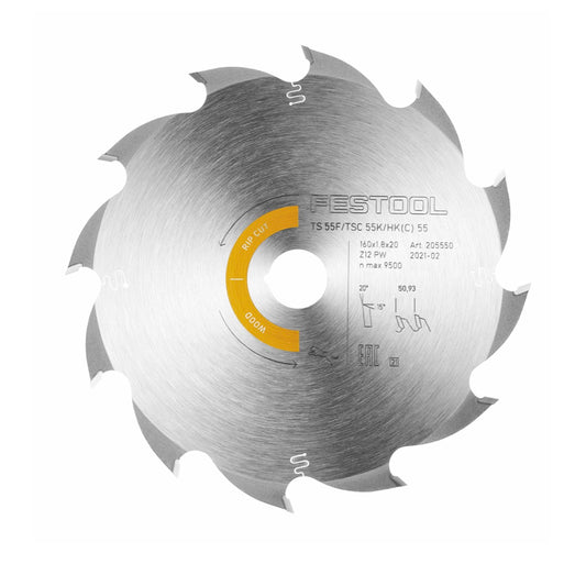 Festool Kreissägeblatt Wood Rip Cut HW 160 x 1,8 x 20 mm PW12 ( 205550 ) für Tauchsägen TS 55 F, TSC 55 K & Handkreissägen HK 55, HKC 55 - Toolbrothers