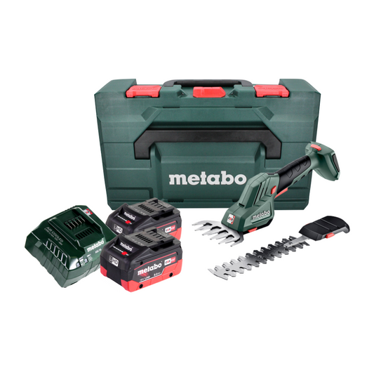 Cisaille à gazon et arbustes sans fil Metabo SGS 18 LTX Q 18 V + 2 batteries 8,0 Ah + chargeur + métaBOX