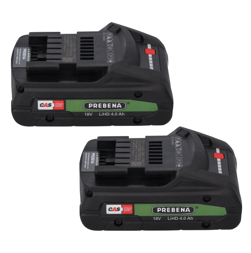 Kit de batteries Prebena 18 V avec 2 batteries LiHD 4,0 Ah + station de batterie 12-36 chargeur rapide système CAS