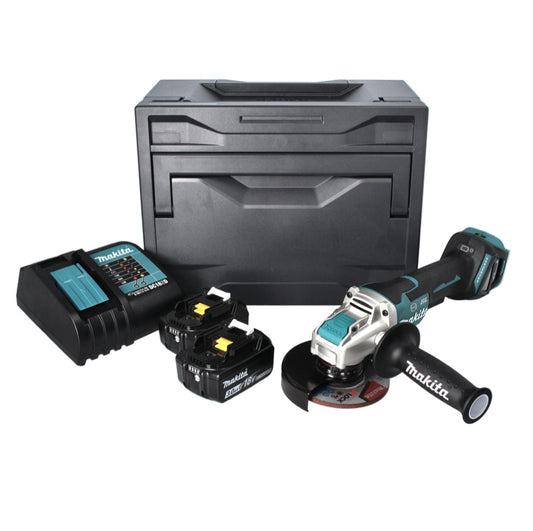 Meuleuse d'angle sur batterie Makita DGA 519 SFX 18 V 125 mm sans balais X-Lock + 2x batteries 3,0 Ah + chargeur + Makbox