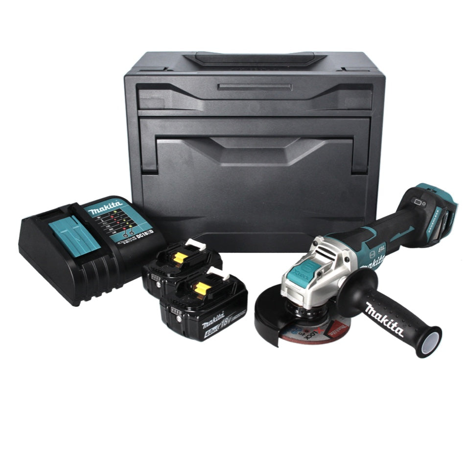 Meuleuse d'angle sur batterie Makita DGA 519 SMX 18 V 125 mm sans balais X-Lock + 2x batteries 4,0 Ah + chargeur + Makbox