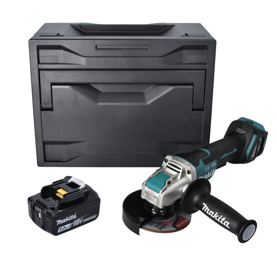 Makita DGA 519 T1X Meuleuse d'angle sans balais 18 V 125 mm X-Lock + 1x batterie 5,0 Ah + Makbox - sans chargeur