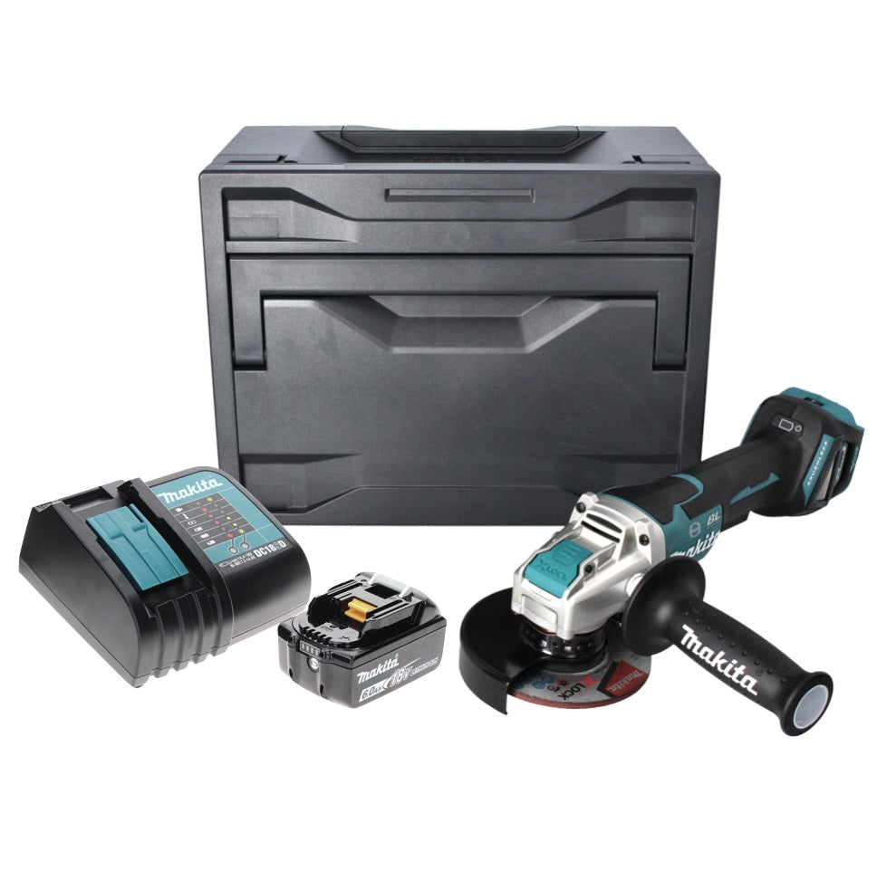 Makita DGA 519 SG1X Meuleuse d'angle sur batterie 18 V 125 mm sans balais X-Lock + 1x batterie 6,0 Ah + chargeur + Makbox