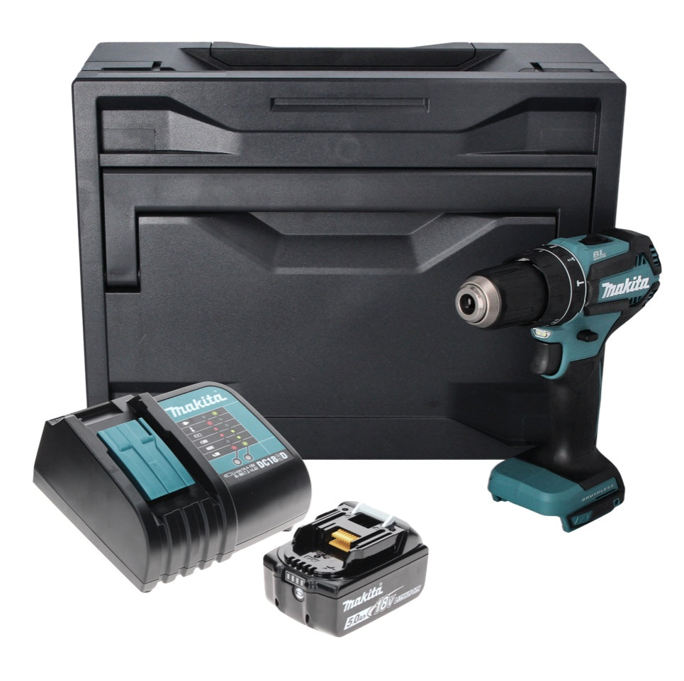 Makita DHP 485 ST1X Akku Schlagbohrschrauber 18 V 50 Nm Brushless + 1x Akku 5,0 Ah + Ladegerät + Makbox