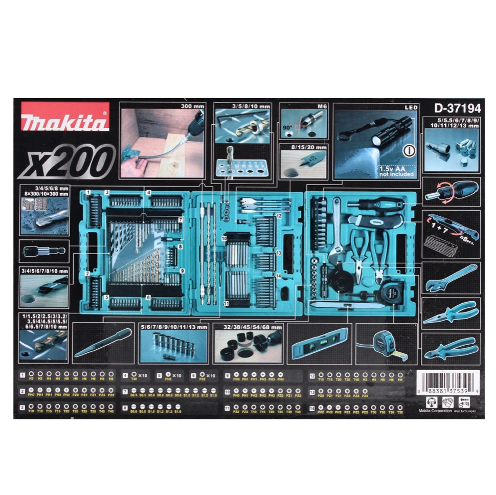 Makita jeu de forets 200 pièces (D-37194) embouts/forets/clés à douille