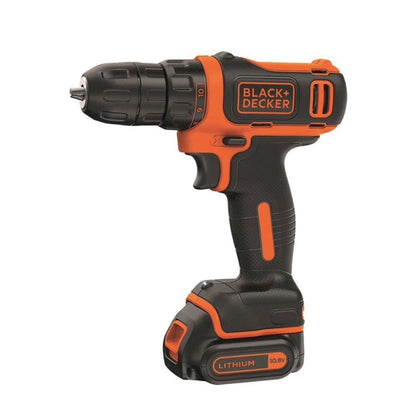 Perceuse-visseuse sans fil Black &amp; Decker BDCDD12BAFC-QW 10,8 V 26 Nm + 2x batteries 1,5 Ah + chargeur 100 pièces + coffret d'accessoires.