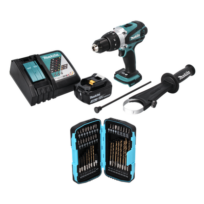 Makita DHP 458 RF1 perceuse à percussion sans fil 18 V 91 Nm + 1 batterie 3,0 Ah + chargeur + jeu de 40 forets