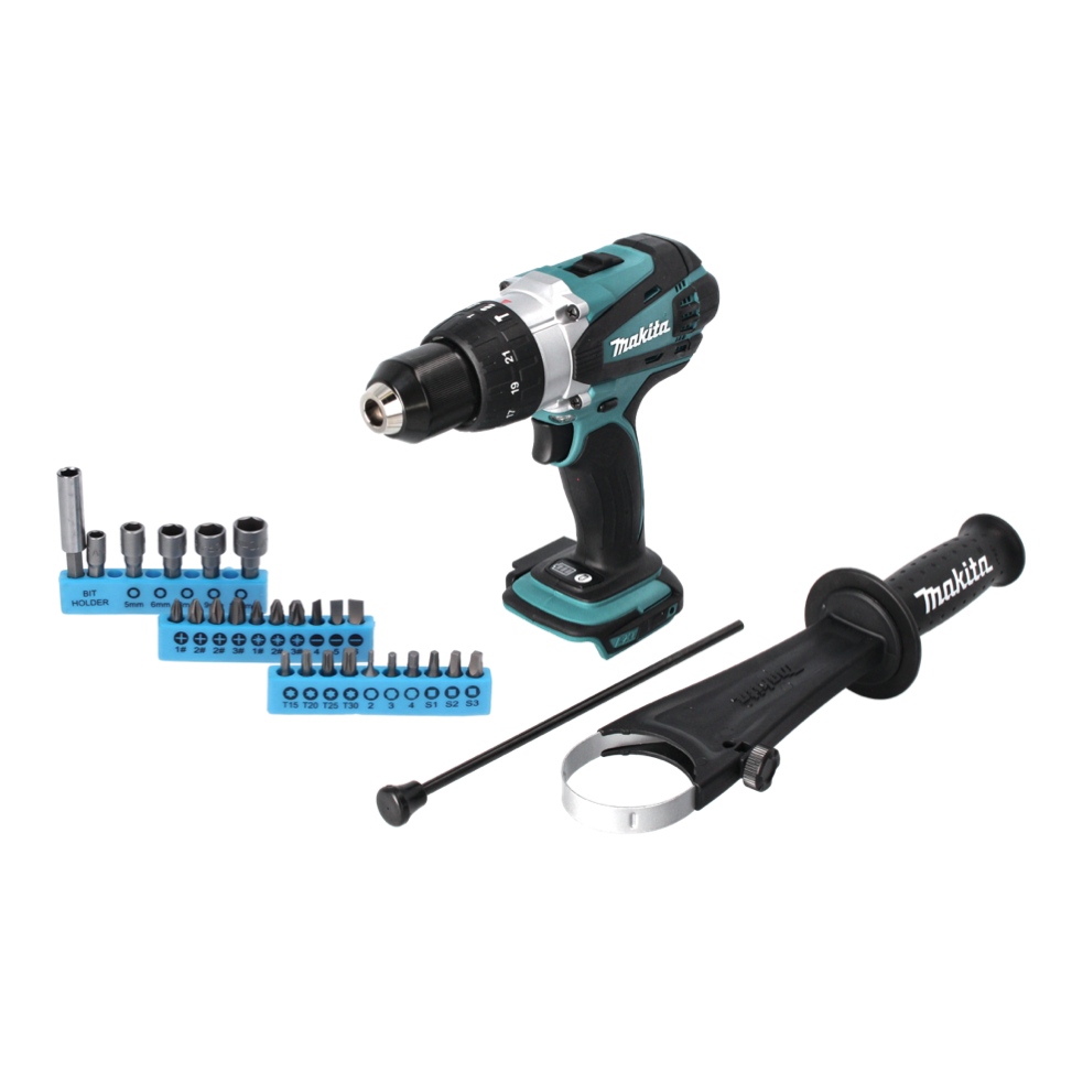 Perceuse à percussion sans fil Makita DHP 458 Z 18 V 91 Nm + jeu d'embouts 26 pièces - sans batterie, sans chargeur