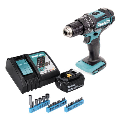 Makita DHP 482 RF1 Akku Schlagbohrschrauber 18 V 62 Nm + 1x Akku 3,0 Ah + Ladegerät + 26 tlg. Bit Steckschlüssel Set