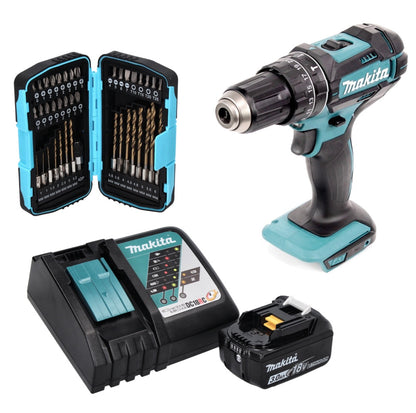 Makita DHP 482 RF1 perceuse à percussion sans fil 18 V 62 Nm + 1 batterie 3,0 Ah + chargeur + jeu de 40 forets