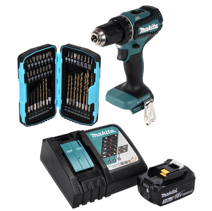 Makita DDF 485 RF1 perceuse-visseuse sans fil 18 V 50 Nm sans balais + 1 batterie 3,0 Ah + chargeur + jeu de 40 forets