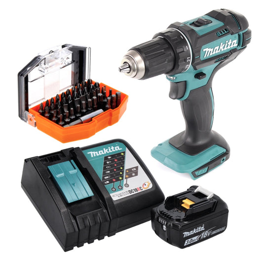 Makita DDF 482 RF1 perceuse-visseuse sans fil 18 V 62 Nm + 1x batterie 3,0 Ah + chargeur + jeu d'embouts 44 pièces