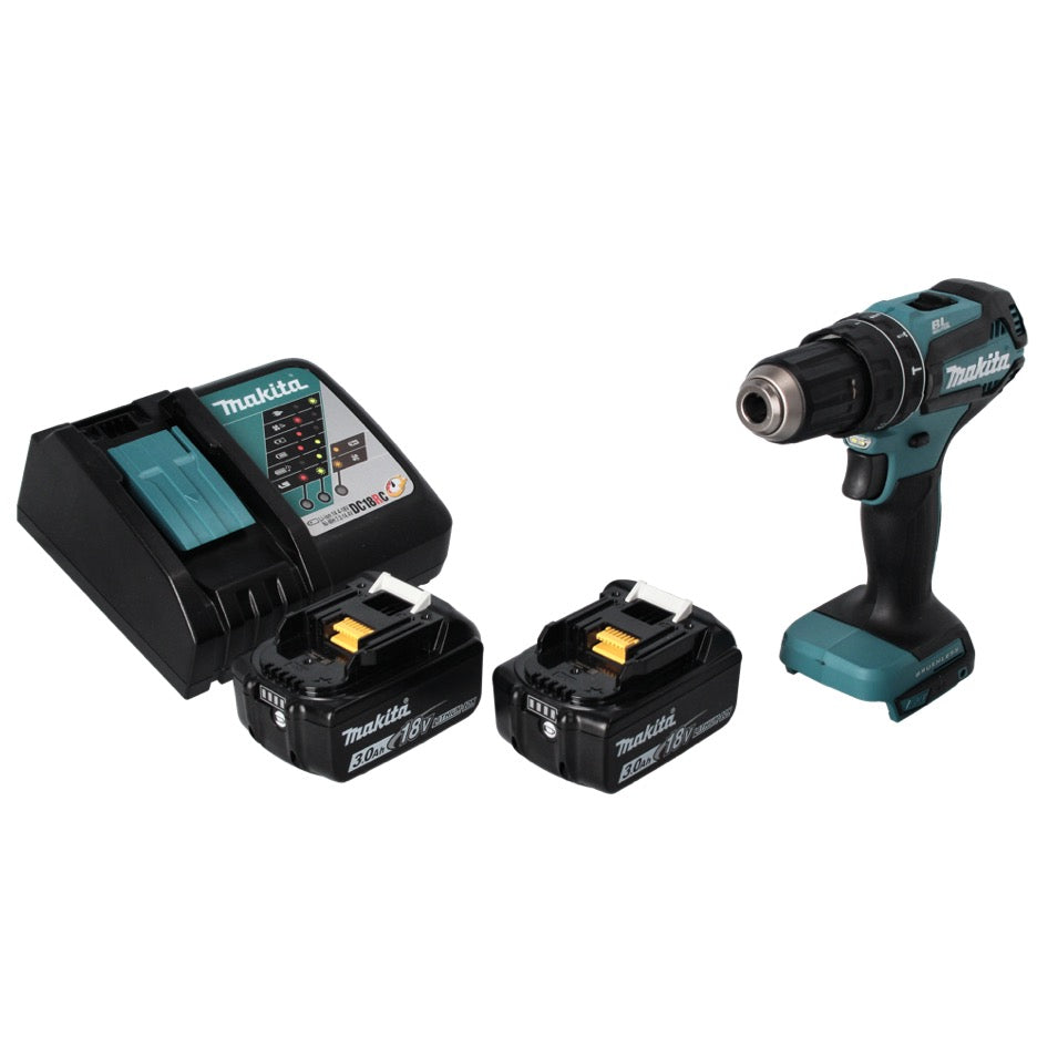 Makita DHP 485 RF perceuse à percussion sans fil 18 V 50 Nm sans balais + 2 batteries 3,0 Ah + chargeur