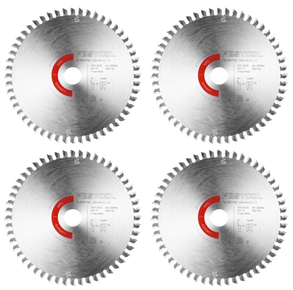 Festool Kreissägeblatt 4x Laminate/HPL HW 160 x 1,8 x 20 TF52 ( 4x 205554 ) für Tauchsägen TS 55 F, TSC 55 K & Handkreissägen HK 55, HKC 55 - Toolbrothers